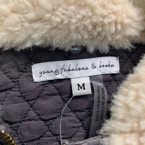 Young Fabulous & Broke Women's Gray Earhart Bomber Sherpa Jacket Size Medium - Picture 6 of 9